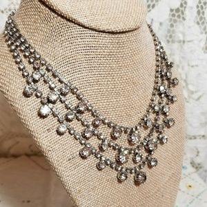 Vintage 1950s Rhinestone Crystal Silver Necklace